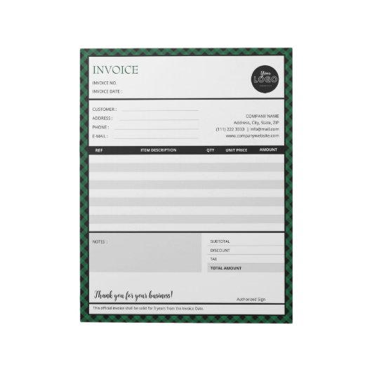 Vorlage für Minimalistische Rechnung für grüne Gre Notizblock (Rotiert)