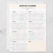 Vorlage für monatlichen Planer (Vorderseite)