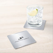 Vorlage für Monogramm-Metallic-Silver-Look Rechteckiger Pappuntersetzer (Vor Ort)