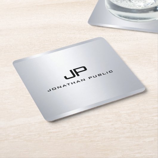 Vorlage für Monogramm-Metallic-Silver-Look Rechteckiger Pappuntersetzer (angewinkelt)