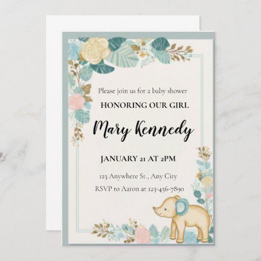 Vorlage für niedliche und kuschelige Babydusche (Vorne/Hinten)