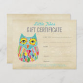 Vorlage für Owl Fashion Business Geschenkgutschein (Vorne/Hinten)