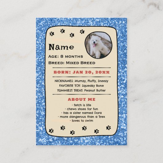 Vorlage für personalisierte Dog Cards für den Hand Telefonnummerkarte (Rückseite)