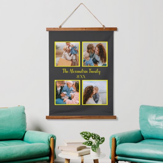 Vorlage für personalisierte Gruppe 4 Foto-Collage Wandteppich Mit Holzrahmen (Wohnzimmer)