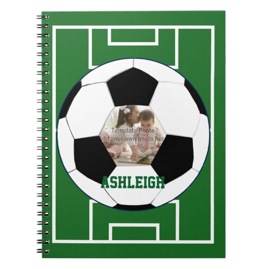 Vorlage für personalisierten Fußball und Feldfoto Notizblock (Vorderseite)