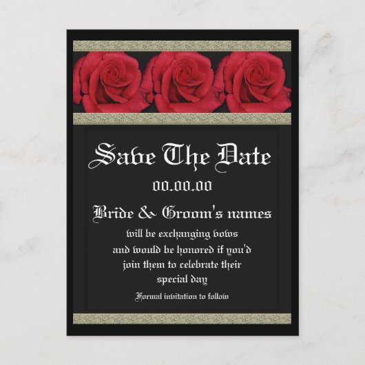 Vorlage für Postkarten - anpassbare rote Rosen (Vorderseite)