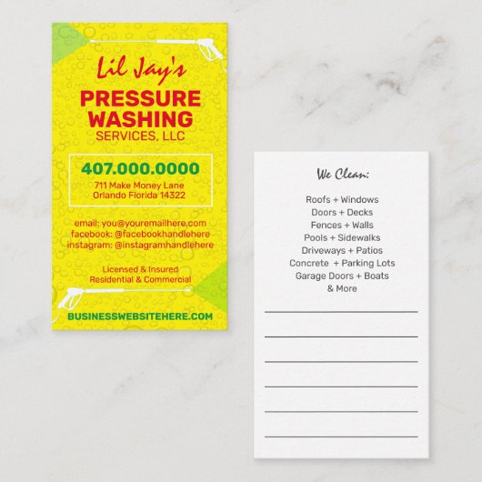 Vorlage für Power-Waschen und -Reinigung der Visit Visitenkarte (Vorne/Hinten)