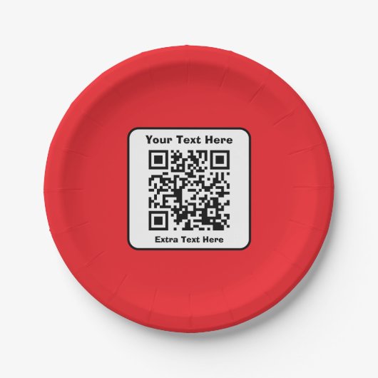 Vorlage für QR-Code mit bearbeitbarem Text Pappteller (Vorderseite)