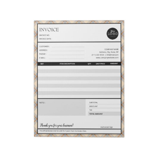 Vorlage für Rechnungen für kleine Unternehmen an G Notizblock (Rotiert)