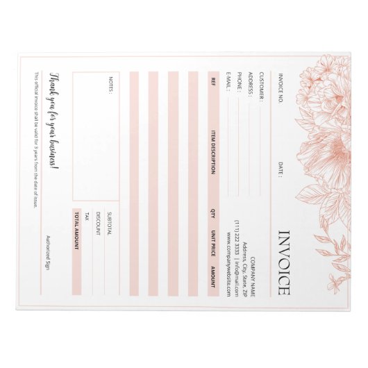 Vorlage für Rechnungen kleiner Unternehmen in rosa Notizblock (Vorderseite)