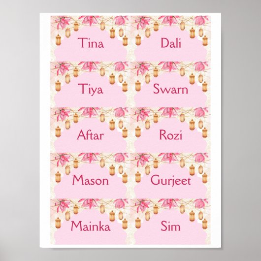 Vorlage für rosa Platzkarten Poster (Vorne)