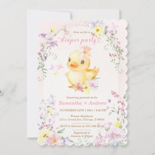 Vorlage für rosa RUBBER DUCK Diaper-Party (Vorderseite)