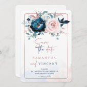 Vorlage für Rose, Gold und Navy Blue Save the Date (Vorne/Hinten)