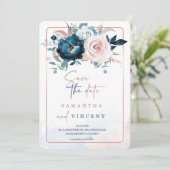 Vorlage für Rose, Gold und Navy Blue Save the Date (Stehend Vorderseite)