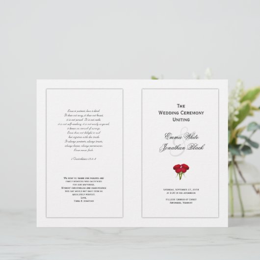 Vorlage für rote Rosen zum Hochzeitsprogramm (Stehend Vorderseite)