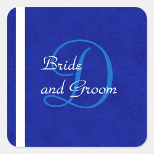 Vorlage für Royal Blue und White Wedding Monogram Quadratischer Aufkleber