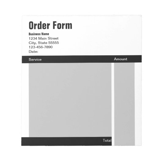 Vorlage für Schwarz-weiße graue Bestellformulare Notizblock (Vorderseite)