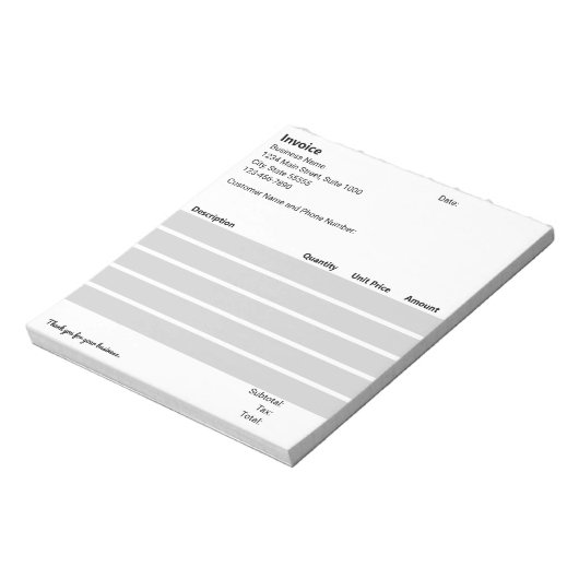 Vorlage für Schwarz-weiße Rechnungen Notizblock (Rotiert)