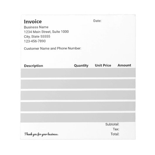 Vorlage für Schwarz-weiße Rechnungen Notizblock (Vorderseite)