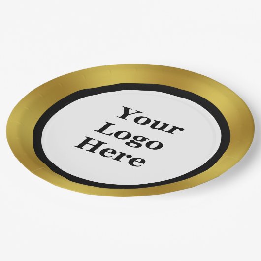 Vorlage für Schwarz-weiße und goldene Logos Pappteller (Schrägansicht)