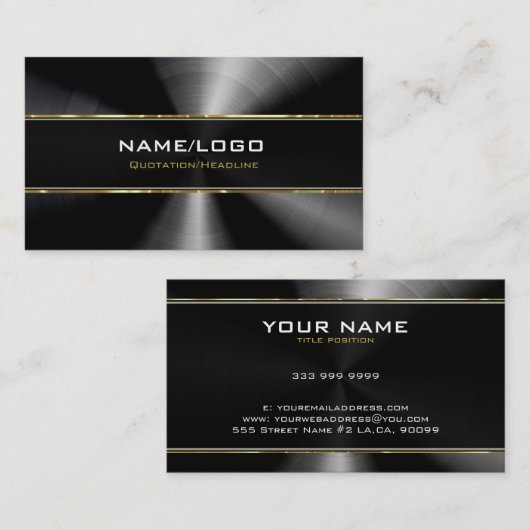 Vorlage für schwarze Edelstahl- und Gold-Akzente Visitenkarte (Vorne/Hinten)