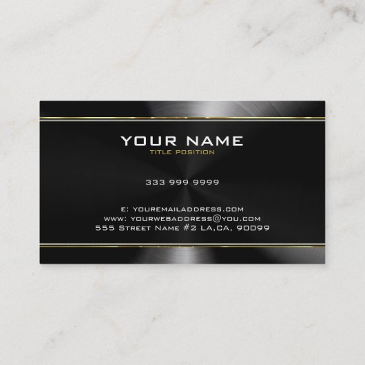 Vorlage für schwarze Edelstahl- und Gold-Akzente Visitenkarte (Rückseite)