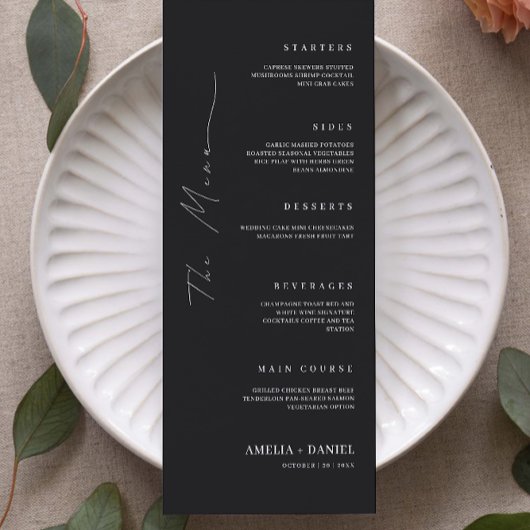 Vorlage für Schwarze Hochzeitmenükarten