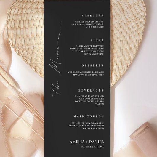 Vorlage für Schwarze Hochzeitmenükarten