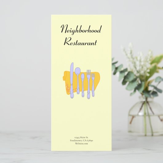 Vorlage für Silverware und Napkin Custom Menu Flye (Stehend Vorderseite)