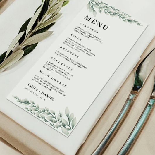 Vorlage für Smarald Green Wedding Menu Cards