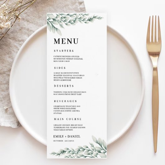 Vorlage für Smarald Green Wedding Menu Cards