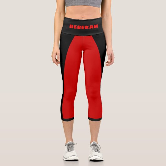 Vorlage für Sporty Red und Black Stripe Capri Leggings (Vorderseite)