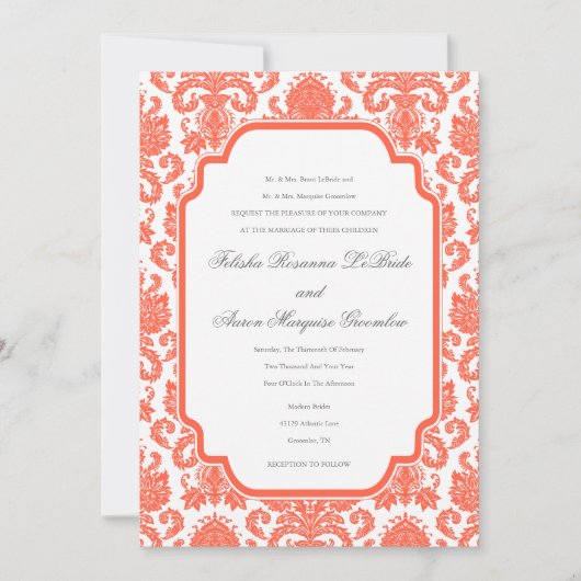Vorlage für Tomato Red Weddings Designer Damask (Vorderseite)