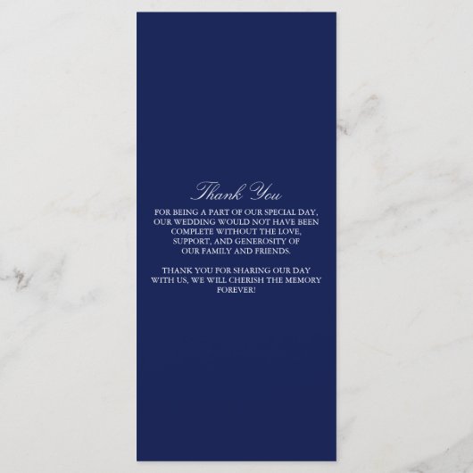 Vorlage für trendy Navy & White Wedding Menüs (Rückseite)