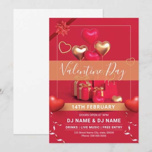 Vorlage für Valentinstag Party Flyer (Vorne/Hinten)