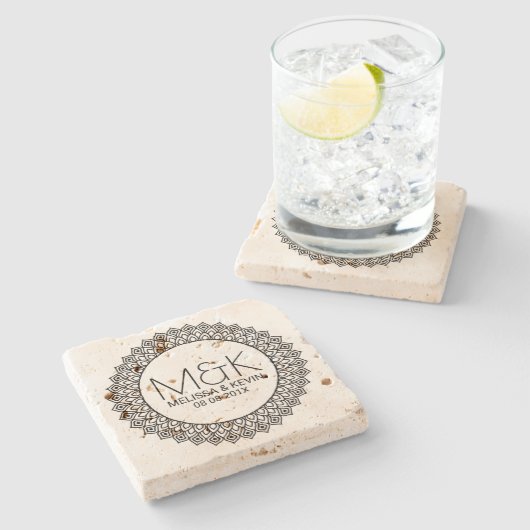 Vorlage für verzierten Circle Frame-Hochzeitstext Steinuntersetzer (Seitenansicht)