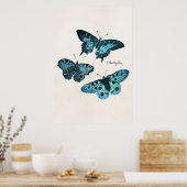 Vorlage für Vintage Aquamarine Blauer Schmetterlin Poster (Küche)