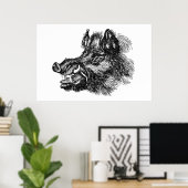 Vorlage für Vintage Wildschweine mit Stoßzähnen Poster (Heimbüro)