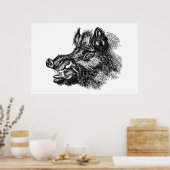 Vorlage für Vintage Wildschweine mit Stoßzähnen Poster (Küche)