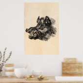 Vorlage für Vintage Wildschweine mit Stoßzähnen Poster (Küche)