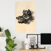 Vorlage für Vintage Wildschweine mit Stoßzähnen Poster (Heimbüro)