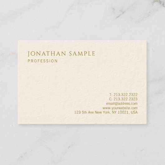 Vorlage Moderne Visitenkarten Gold Text Elegant Visitenkarte (Rückseite)