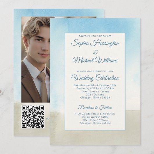 Vorlage QR-Code für Seachy Summer Wedding auf der  (Vorne/Hinten)