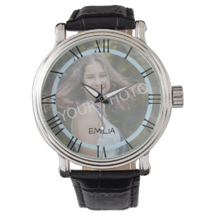 Vorlage römische Zahlen Einfaches Elegantes Blau Armbanduhr
