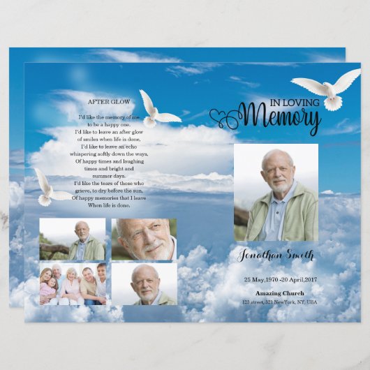 Vorlage zum Blauen Himmel und Tauben-Beerdigungspr (Vorne/Hinten)