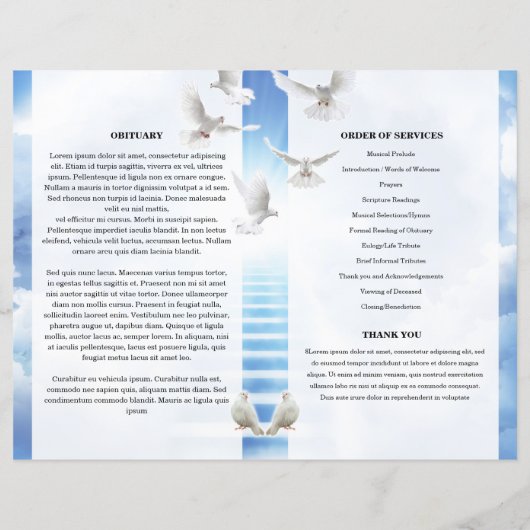 Vorlage zum Himmel und Taube-Beerdigungsprogramm (Rückseite)