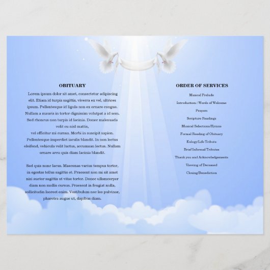 Vorlage zum Himmel und Taube-Beerdigungsprogramm (Rückseite)