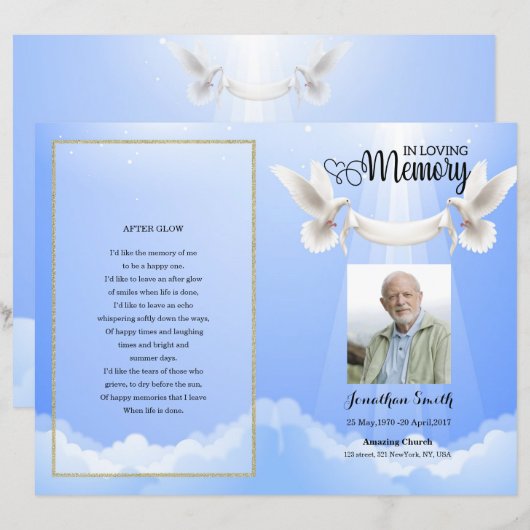 Vorlage zum Himmel und Taube-Beerdigungsprogramm (Vorne/Hinten)