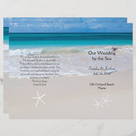 Vorlage zum Hochzeitsprogramm für Ocean Water & Be (Vorne/Hinten)