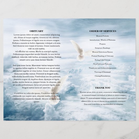 Vorlage zum White Dove and Sky Funerary Program (Rückseite)
